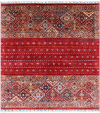 Red Khorjin Persian Gabbeh Hand Knotted Wool Rug - 6' 4" X 6' 11" - Golden Nile