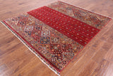 Red Khorjin Persian Gabbeh Hand Knotted Wool Rug - 6' 4" X 6' 11" - Golden Nile