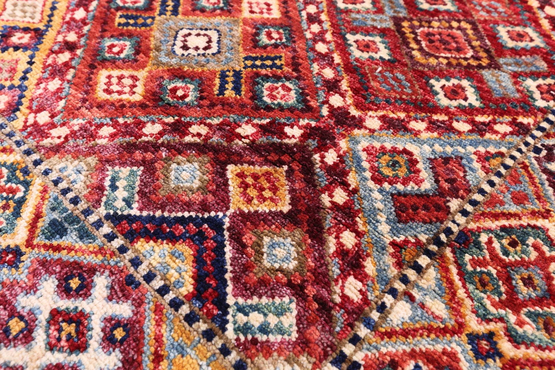 Red Khorjin Persian Gabbeh Hand Knotted Wool Rug - 6' 4" X 6' 11" - Golden Nile