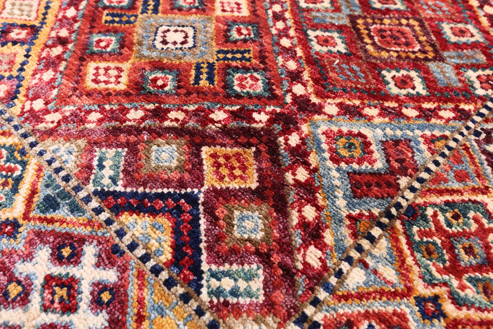 Red Khorjin Persian Gabbeh Hand Knotted Wool Rug - 6' 4" X 6' 11" - Golden Nile