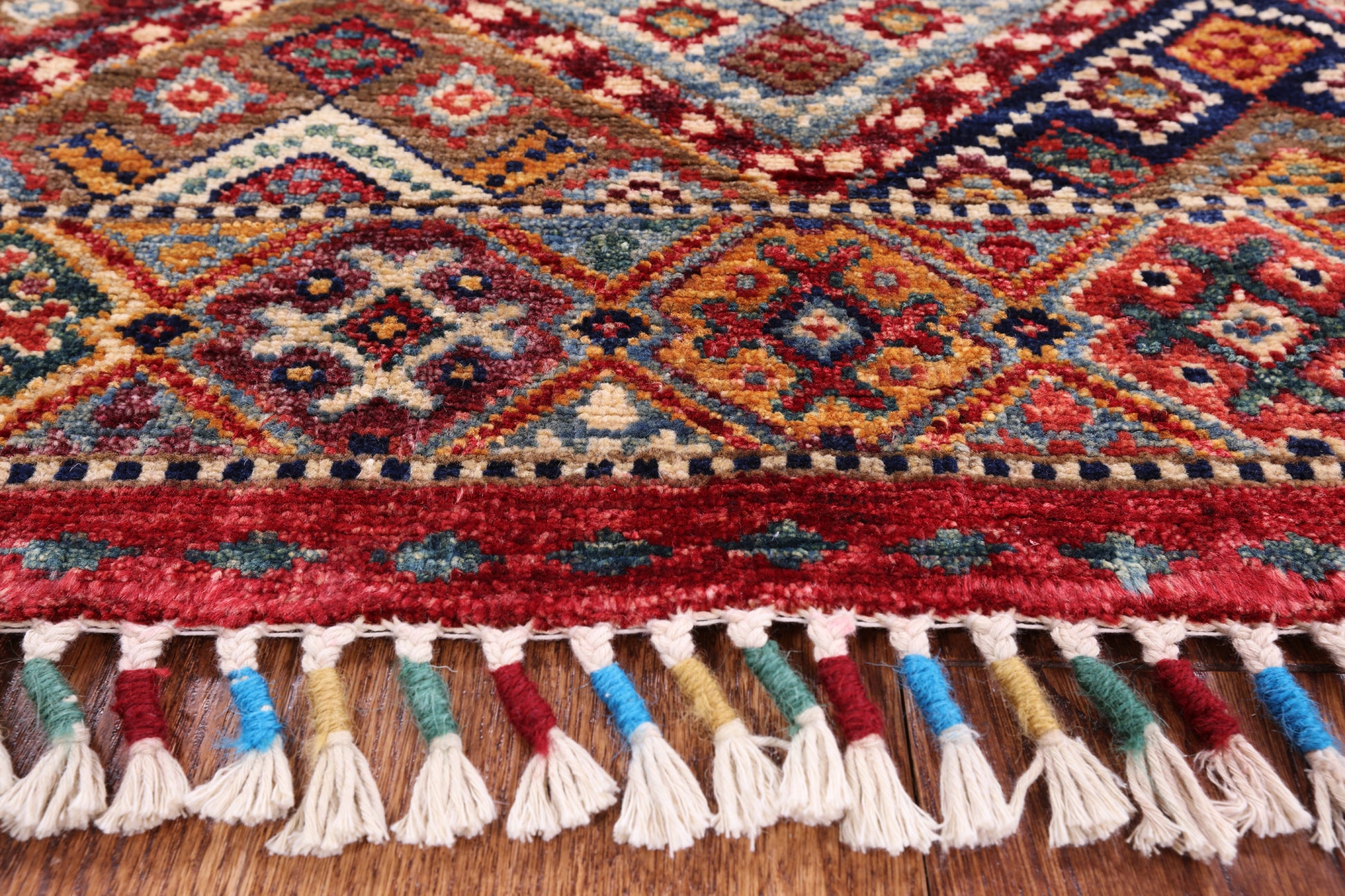 Red Khorjin Persian Gabbeh Hand Knotted Wool Rug - 6' 4" X 6' 11" - Golden Nile