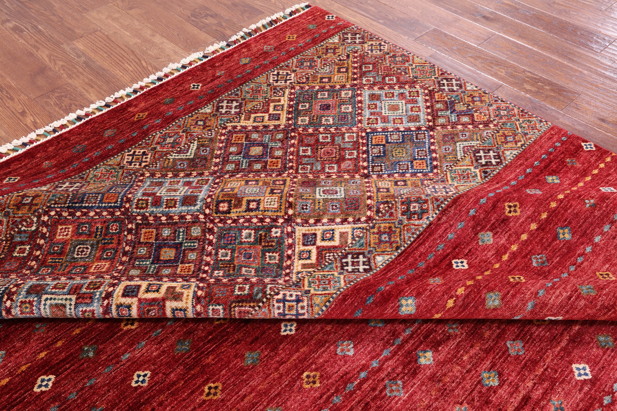 Red Khorjin Persian Gabbeh Handmade Wool Area Rug - 8' 4" X 11' 3" - Golden Nile