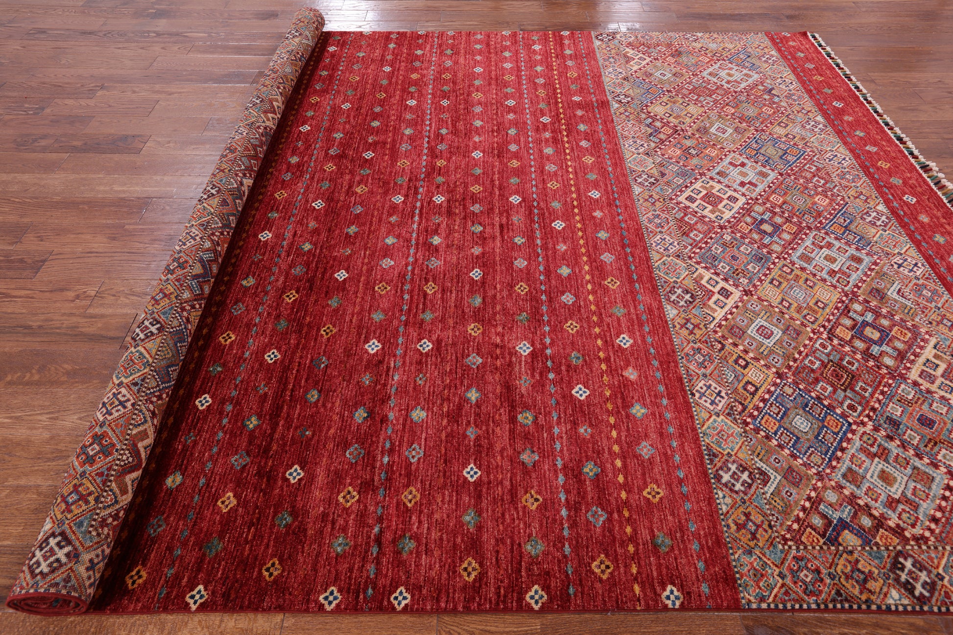 Red Khorjin Persian Gabbeh Handmade Wool Area Rug - 8' 4" X 11' 3" - Golden Nile