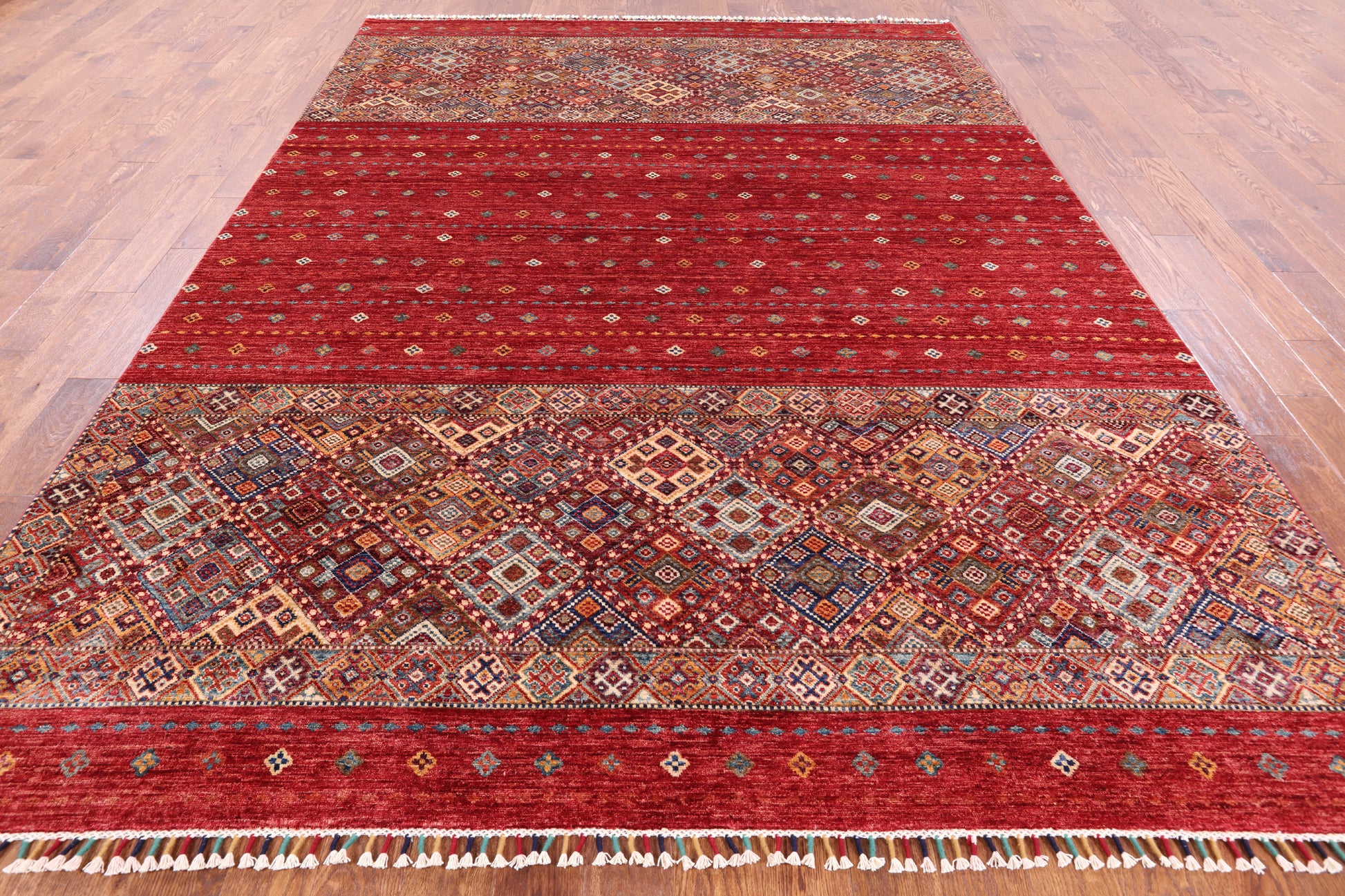 Red Khorjin Persian Gabbeh Handmade Wool Area Rug - 8' 4" X 11' 3" - Golden Nile