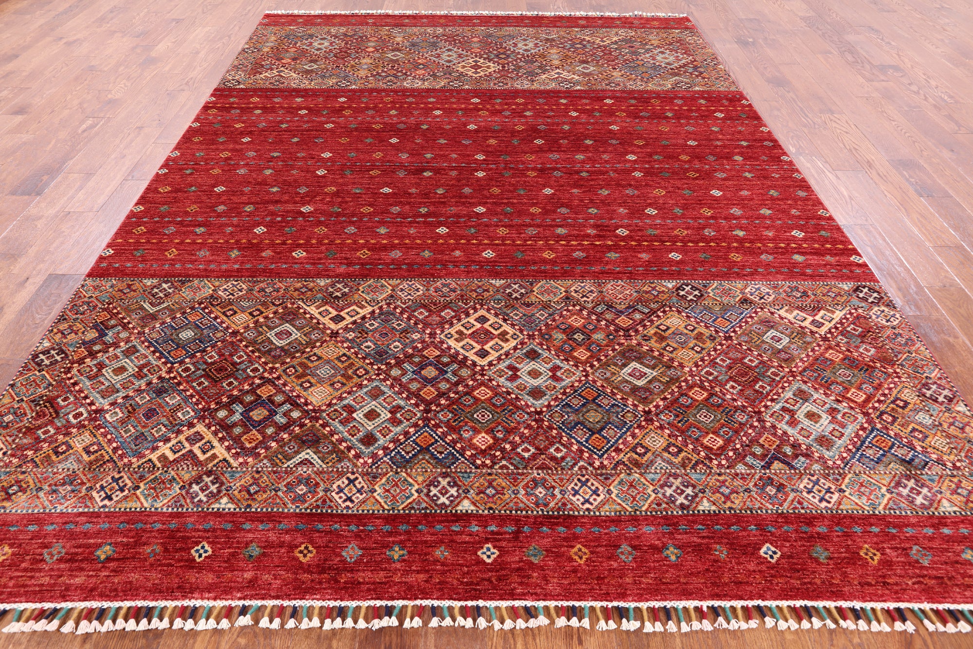Red Khorjin Persian Gabbeh Handmade Wool Area Rug - 8' 4" X 11' 3" - Golden Nile