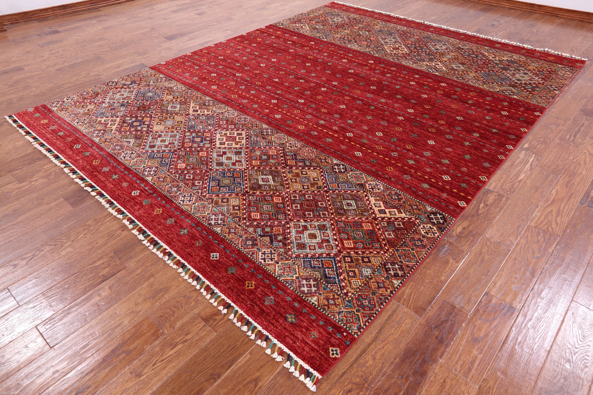 Red Khorjin Persian Gabbeh Handmade Wool Area Rug - 8' 4" X 11' 3" - Golden Nile