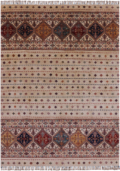 Ivory Khorjin Persian Gabbeh Hand Knotted Wool Area Rug - 5' 8" X 7' 9" - Golden Nile