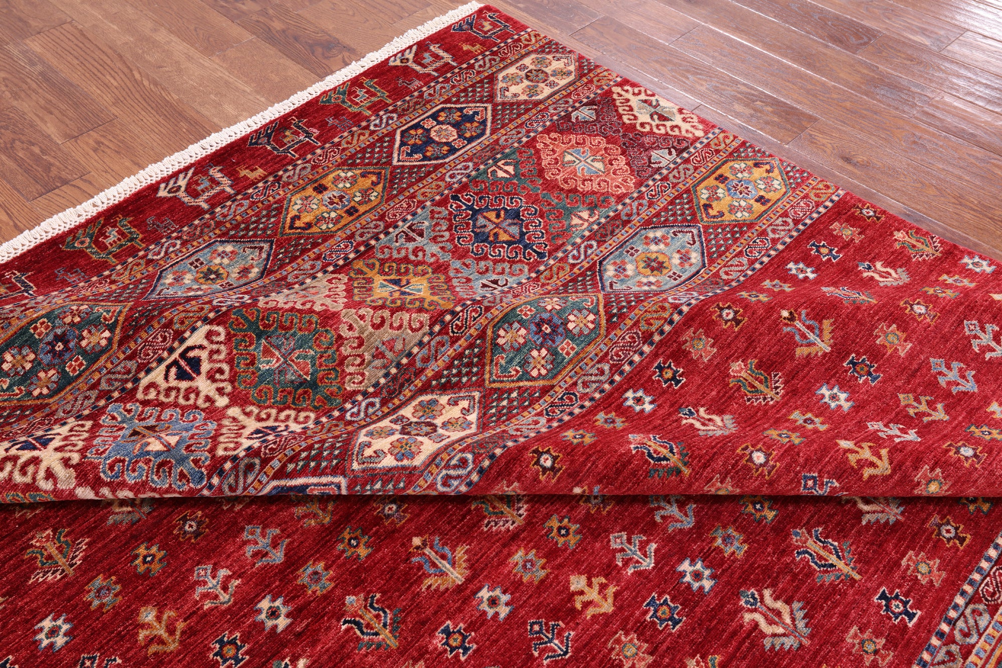 Red Persian Tribal Gabbeh Hand Knotted Wool Area Rug - 8' 3" X 9' 10" - Golden Nile