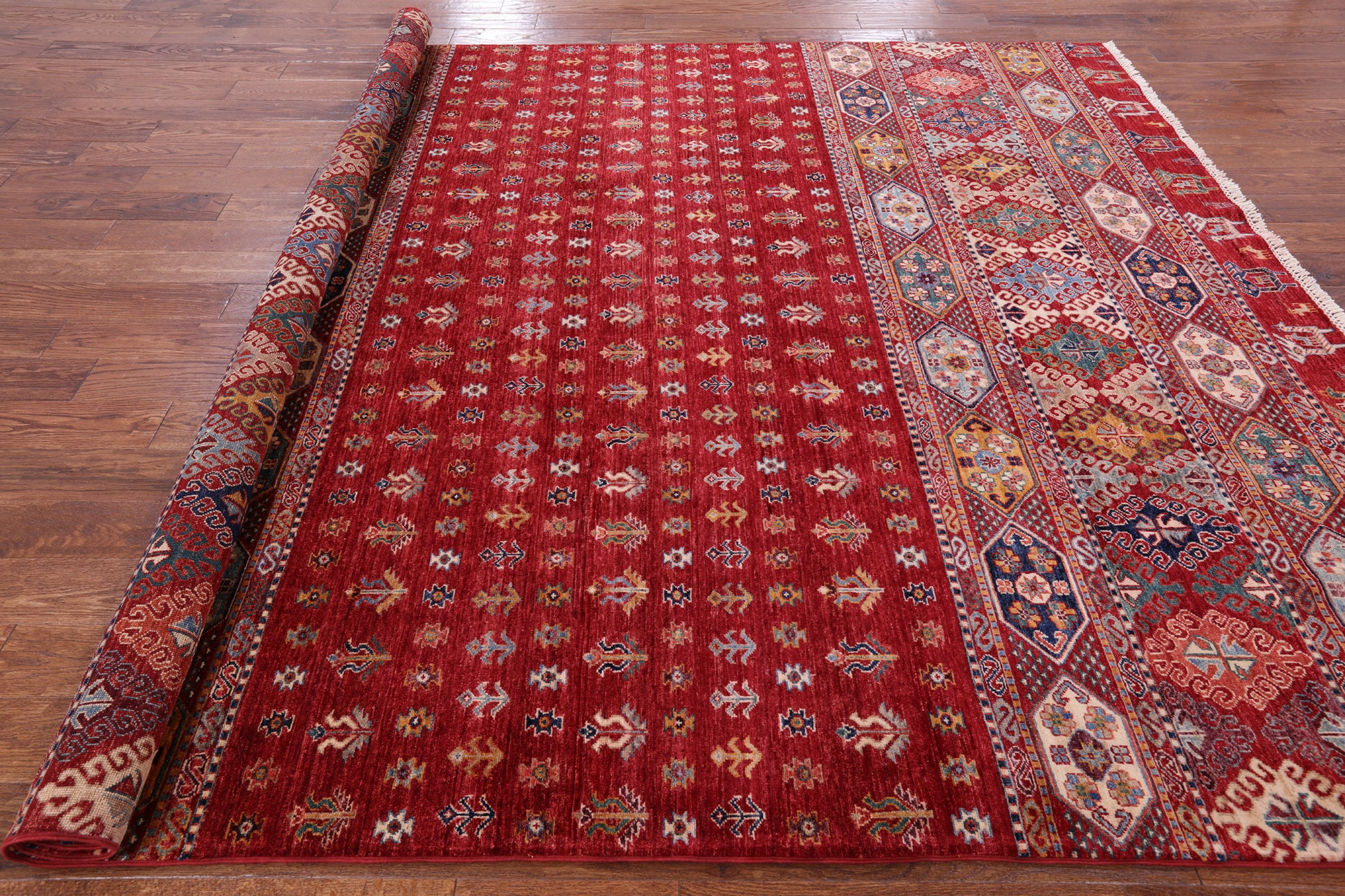 Red Persian Tribal Gabbeh Hand Knotted Wool Area Rug - 8' 3" X 9' 10" - Golden Nile