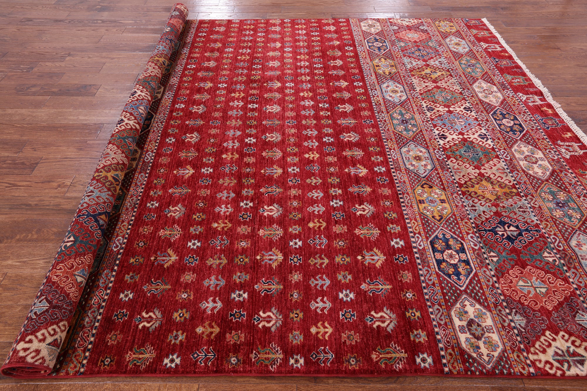 Red Persian Tribal Gabbeh Hand Knotted Wool Area Rug - 8' 3" X 9' 10" - Golden Nile
