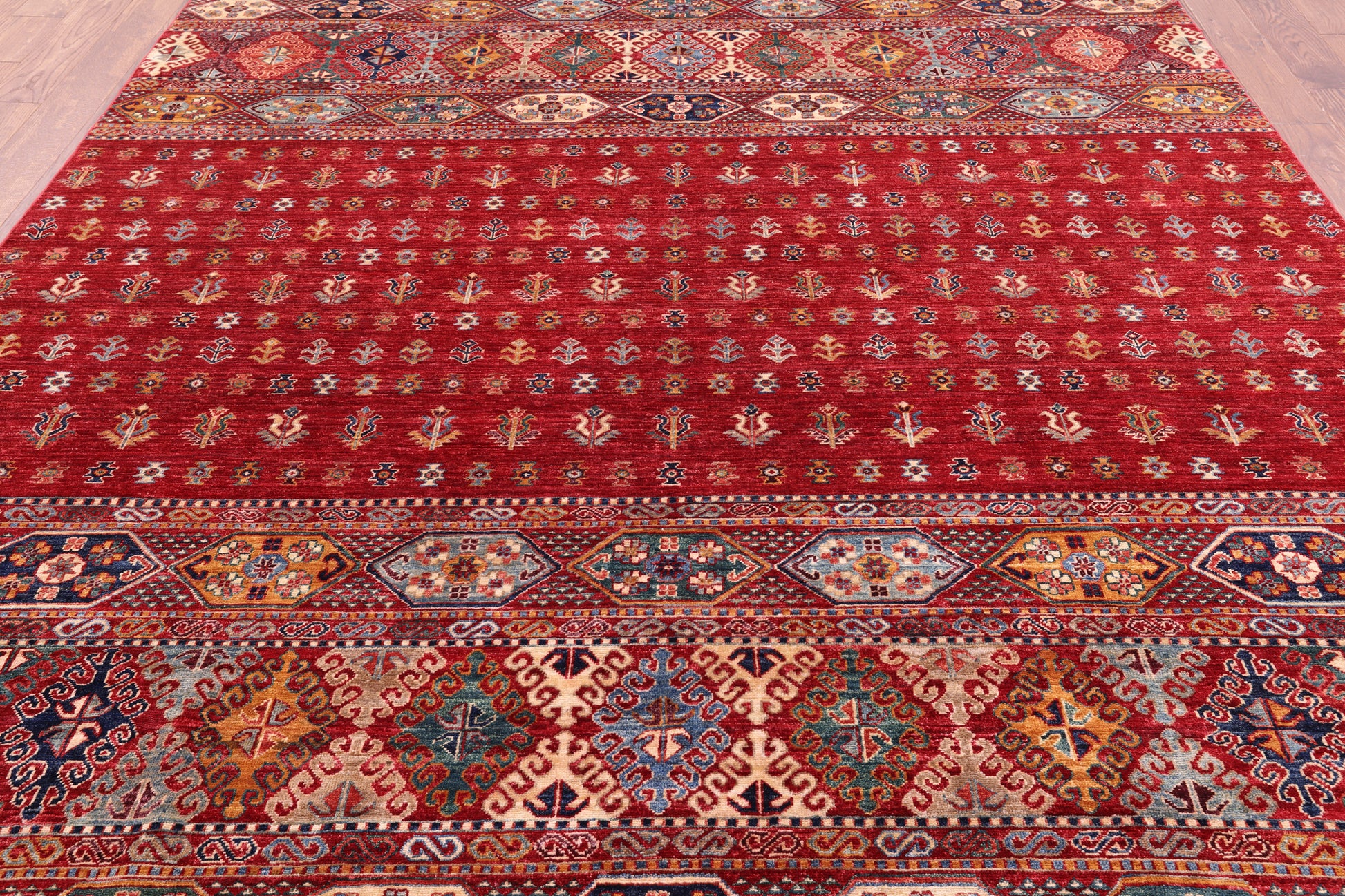 Red Persian Tribal Gabbeh Hand Knotted Wool Area Rug - 8' 3" X 9' 10" - Golden Nile