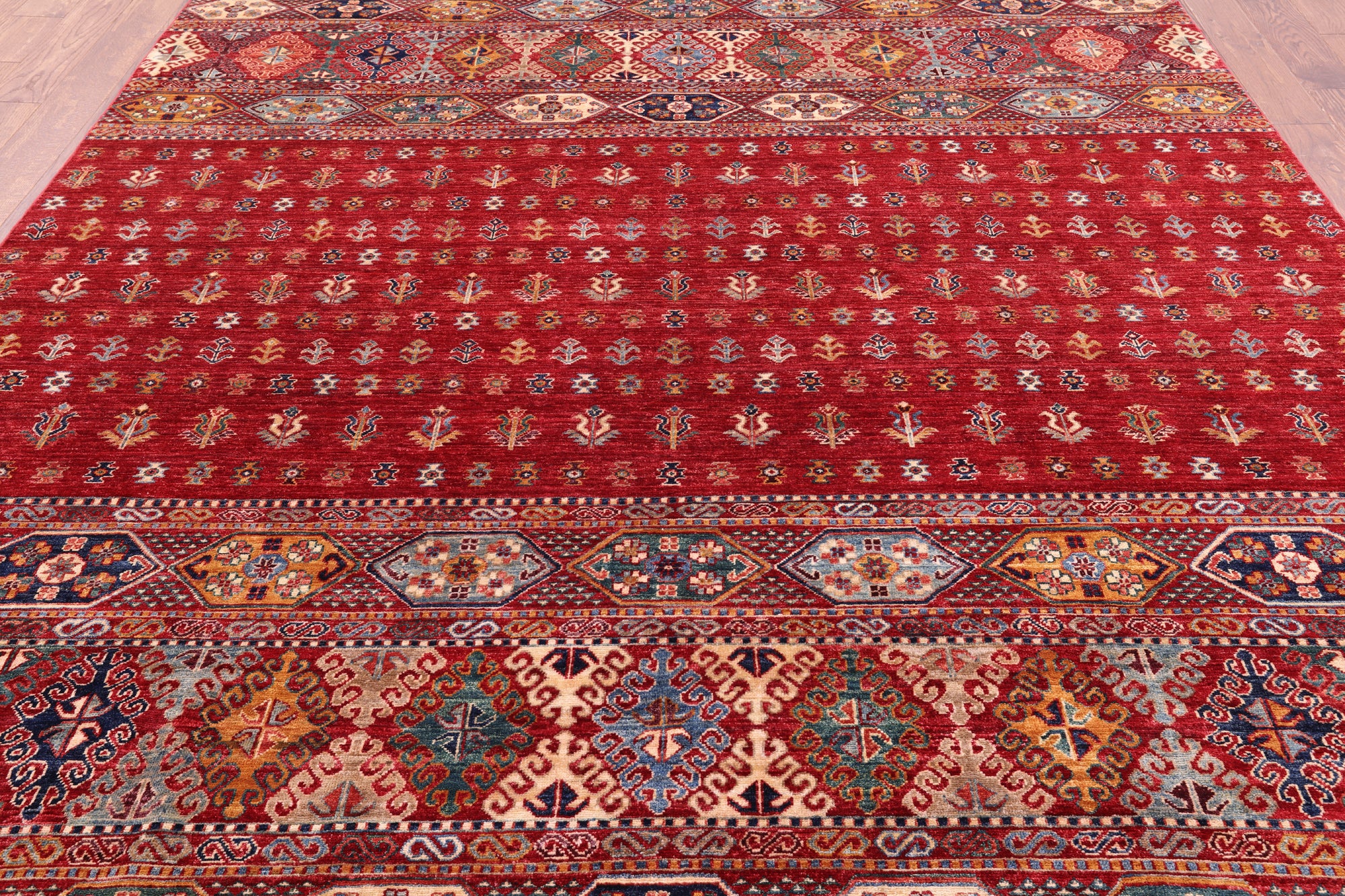 Red Persian Tribal Gabbeh Hand Knotted Wool Area Rug - 8' 3" X 9' 10" - Golden Nile