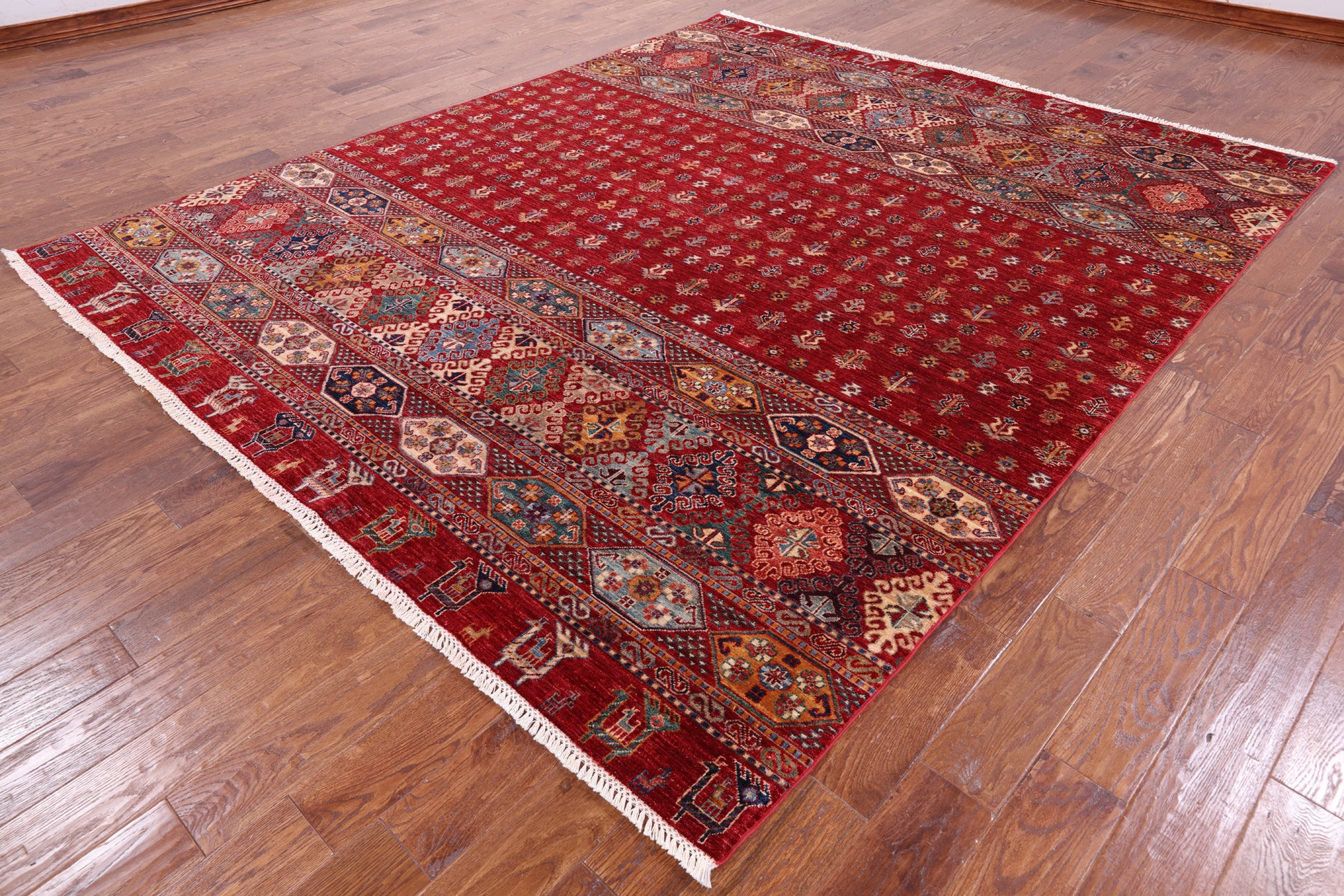 Red Persian Tribal Gabbeh Hand Knotted Wool Area Rug - 8' 3" X 9' 10" - Golden Nile
