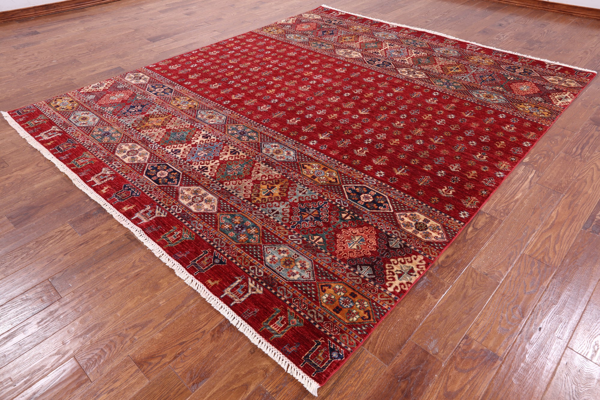 Red Persian Tribal Gabbeh Hand Knotted Wool Area Rug - 8' 3" X 9' 10" - Golden Nile
