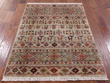 Persian Tribal Gabbeh Hand Knotted Wool Area Rug - 3' 4" X 4' 10" - Golden Nile