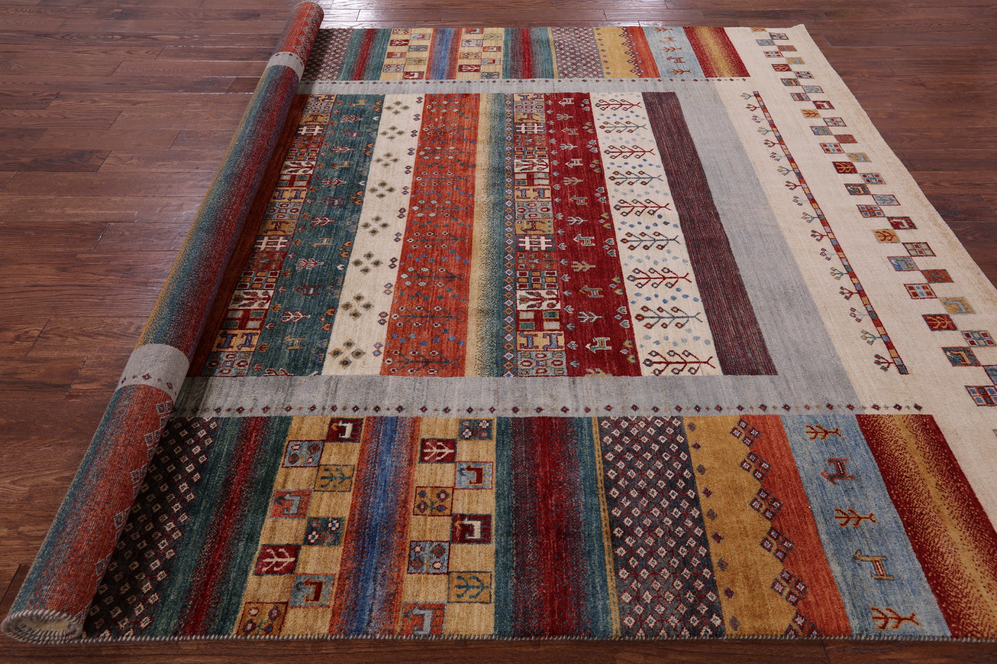 Persian Tribal Gabbeh Hand Knotted Wool Area Rug - 8' 1" X 9' 10" - Golden Nile
