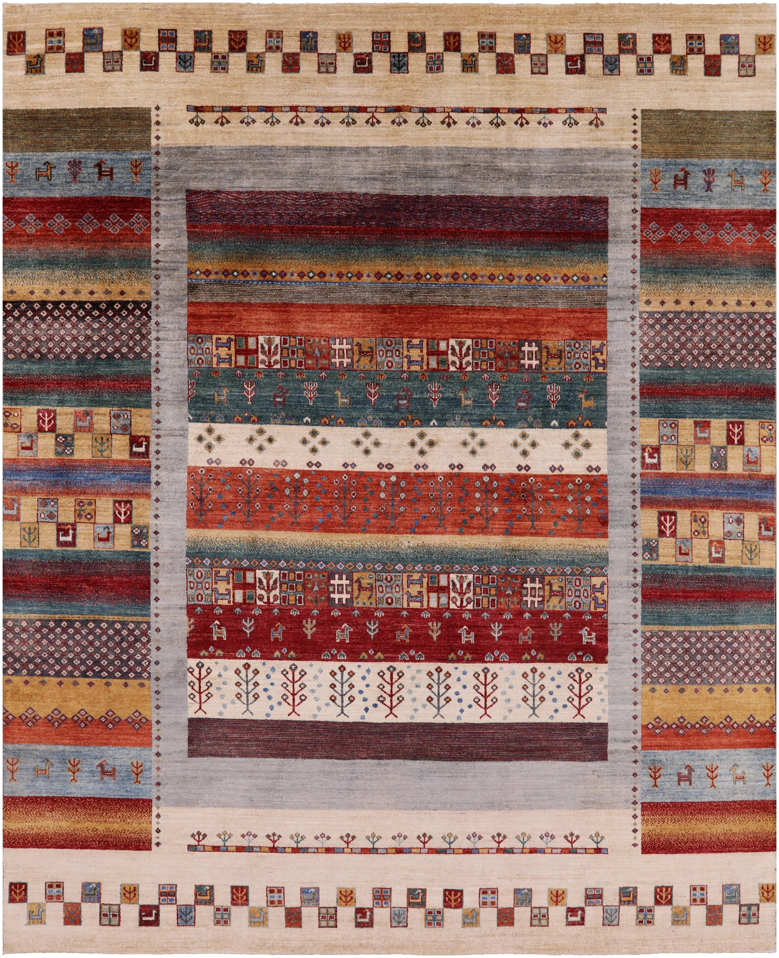 Persian Tribal Gabbeh Hand Knotted Wool Area Rug - 8' 1" X 9' 10" - Golden Nile