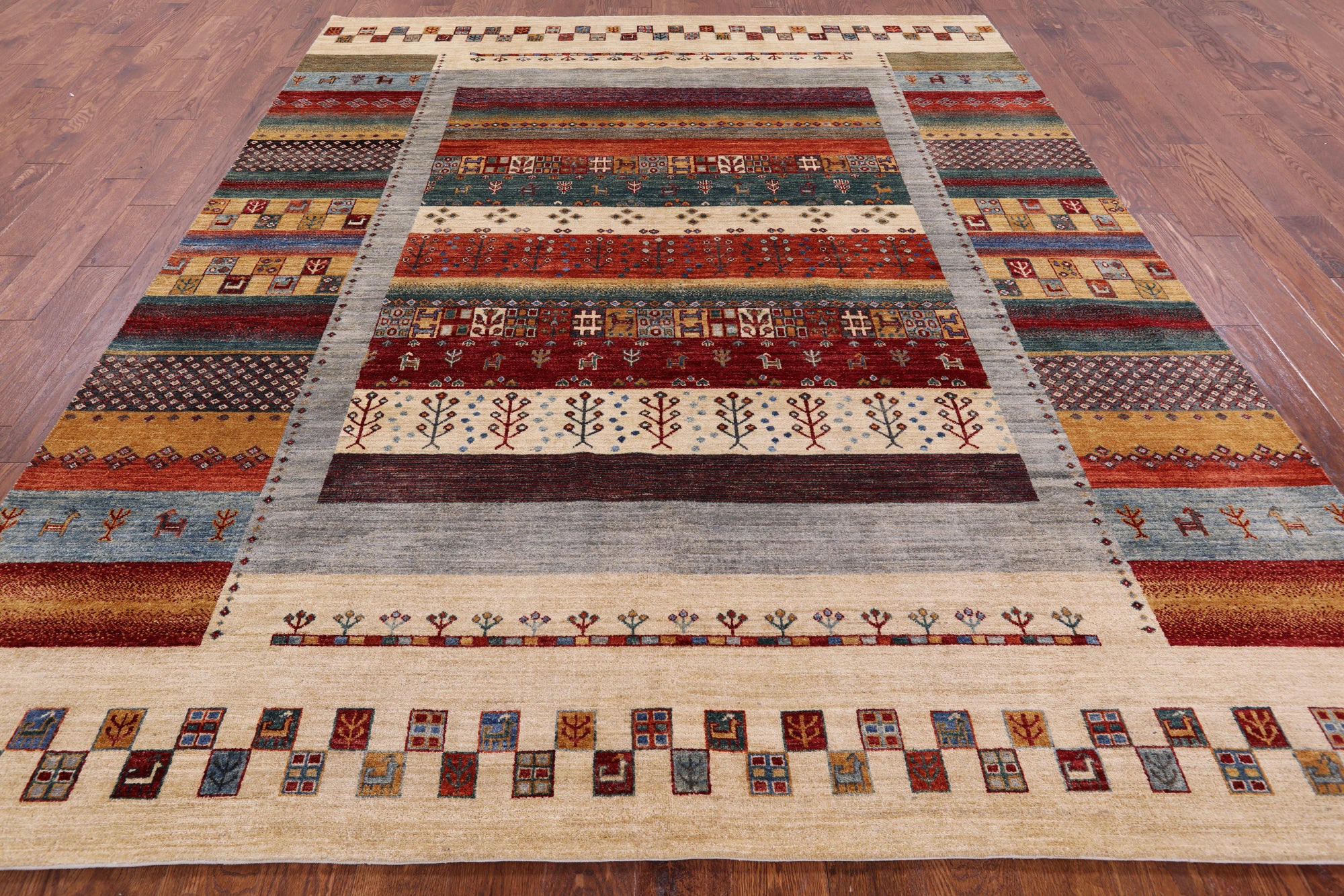 Persian Tribal Gabbeh Hand Knotted Wool Area Rug - 8' 1" X 9' 10" - Golden Nile