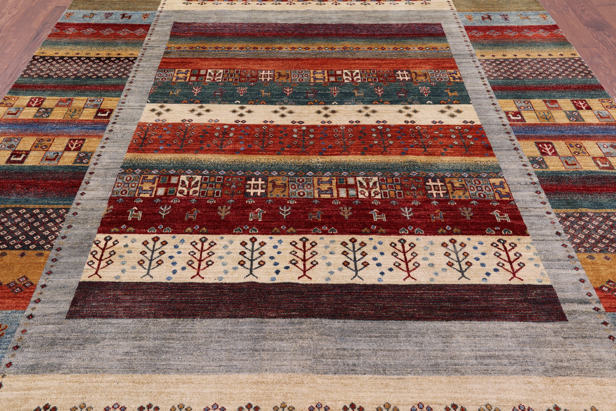 Persian Tribal Gabbeh Hand Knotted Wool Area Rug - 8' 1" X 9' 10" - Golden Nile