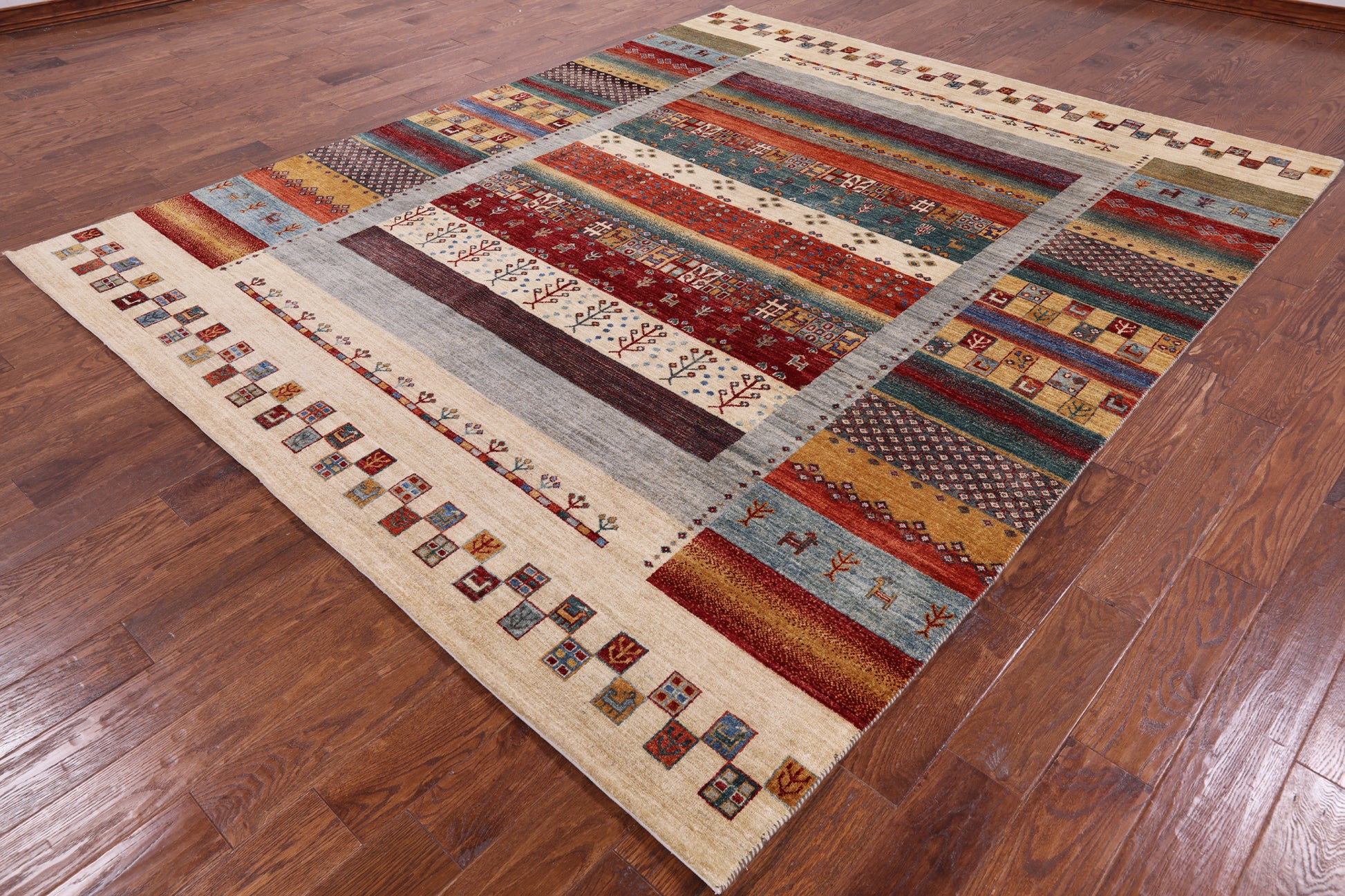 Persian Tribal Gabbeh Hand Knotted Wool Area Rug - 8' 1" X 9' 10" - Golden Nile