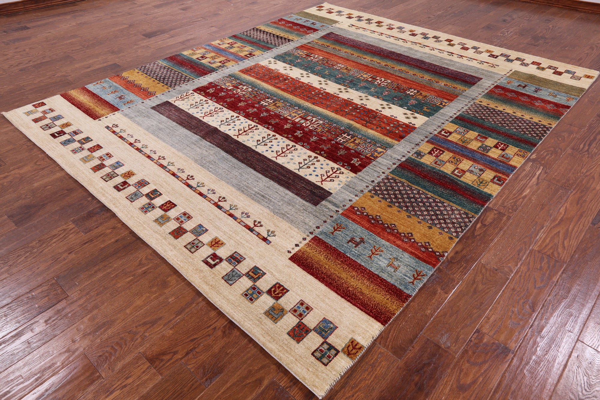Persian Tribal Gabbeh Hand Knotted Wool Area Rug - 8' 1" X 9' 10" - Golden Nile