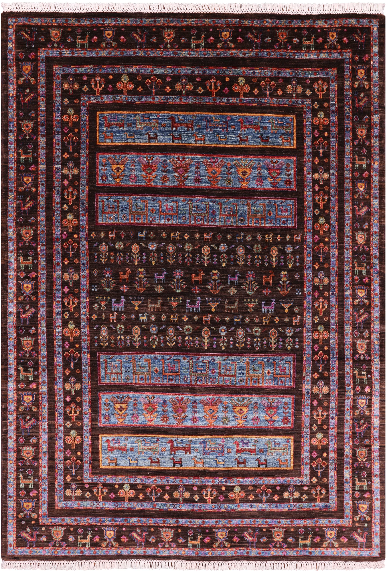Brown Persian Tribal Gabbeh Handmade Wool Area Rug - 5' 8" X 7' 11" - Golden Nile