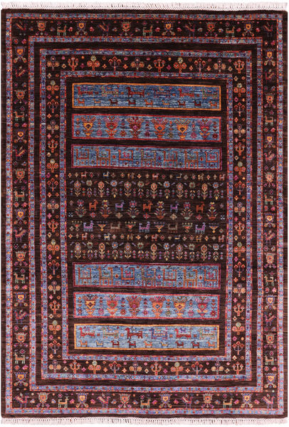 Brown Persian Tribal Gabbeh Handmade Wool Area Rug - 5' 8" X 7' 11" - Golden Nile