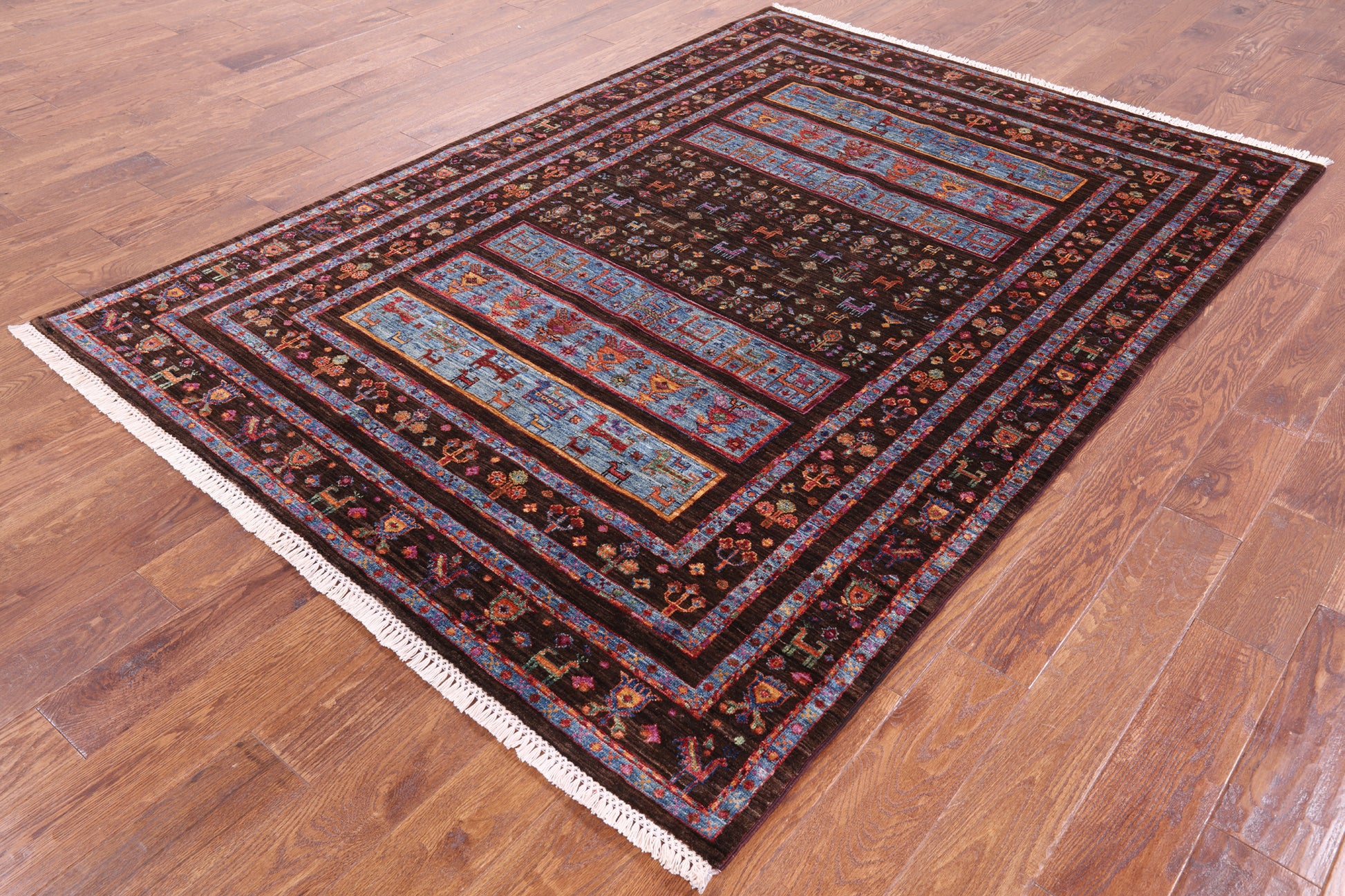 Brown Persian Tribal Gabbeh Handmade Wool Area Rug - 5' 8" X 7' 11" - Golden Nile