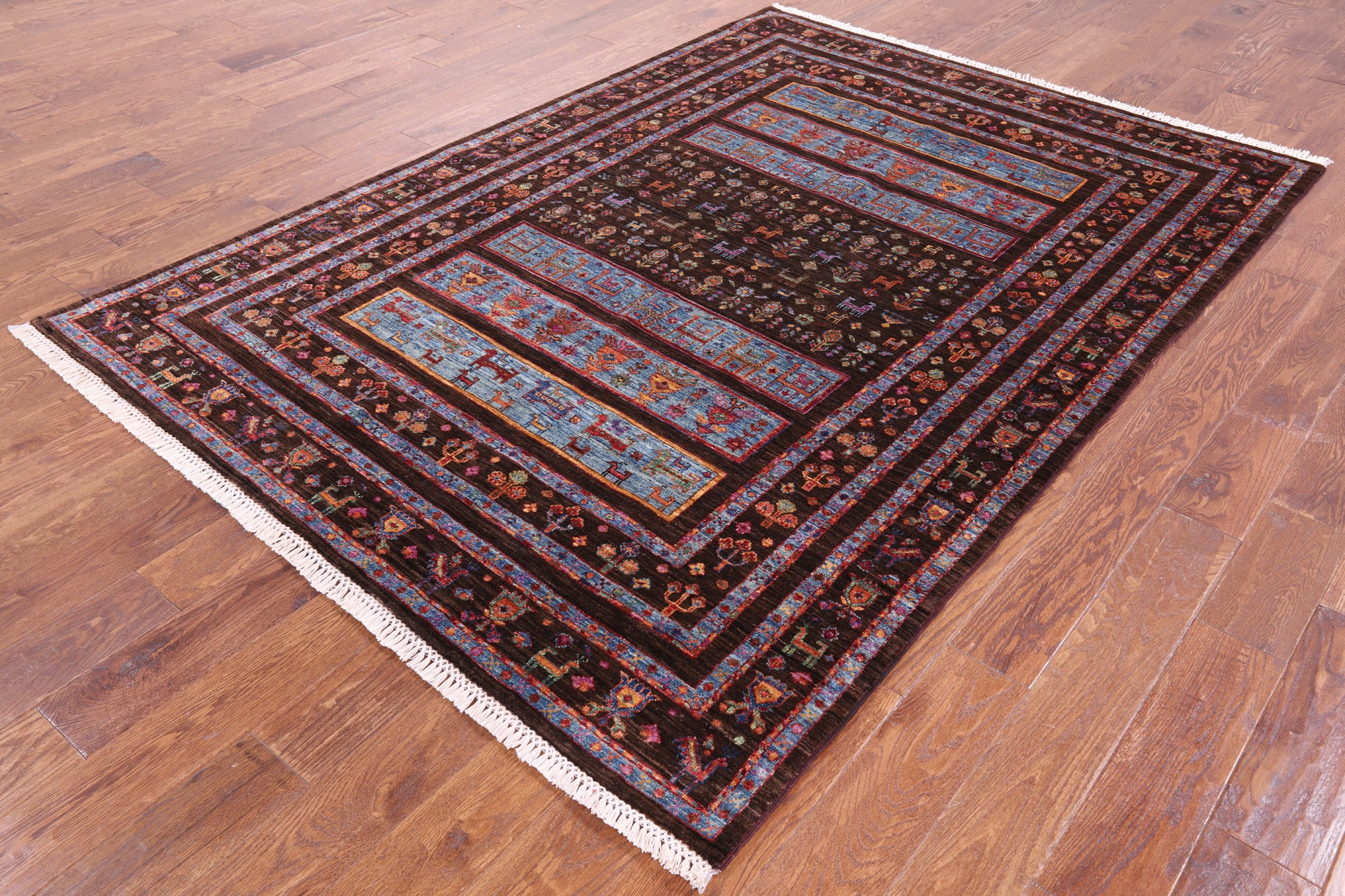 Brown Persian Tribal Gabbeh Handmade Wool Area Rug - 5' 8" X 7' 11" - Golden Nile