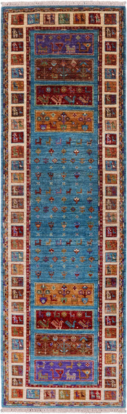Persian Tribal Gabbeh Hand Knotted Wool Runner Rug - 2' 8" X 8' 6" - Golden Nile