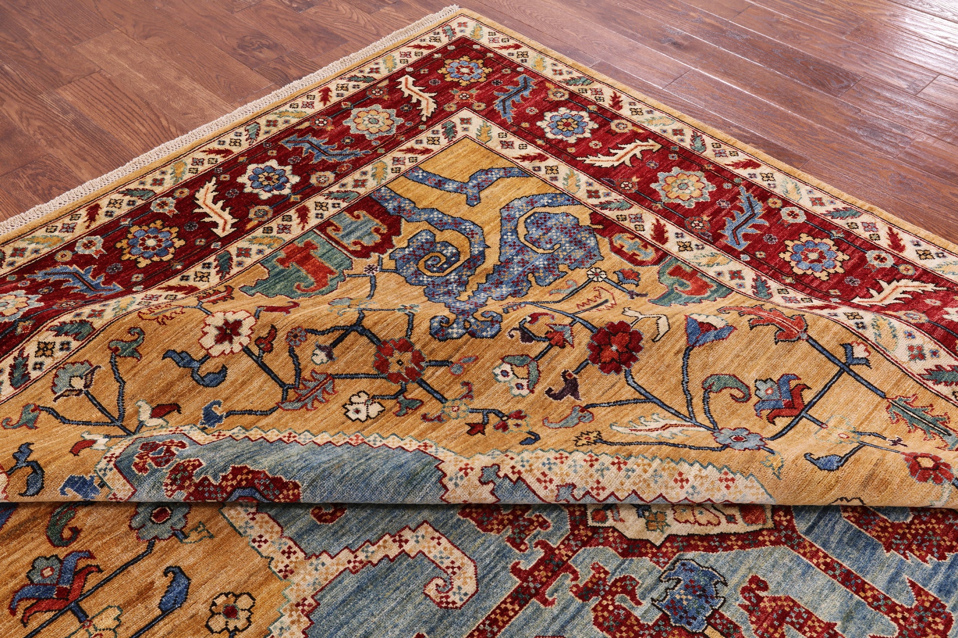 Blue Persian Fine Serapi Hand Knotted Wool Area Rug - 9' 2" X 11' 10" - Golden Nile