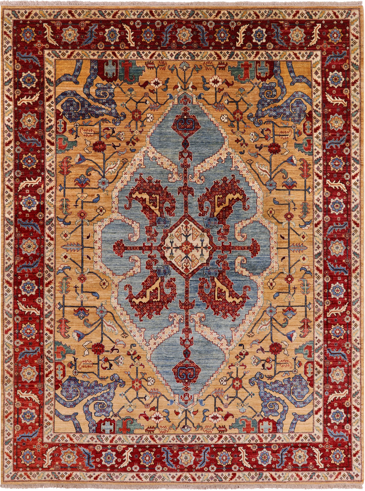 Blue Persian Fine Serapi Hand Knotted Wool Area Rug - 9' 2" X 11' 10" - Golden Nile