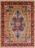 Blue Persian Fine Serapi Hand Knotted Wool Area Rug - 9' 2" X 11' 10" - Golden Nile