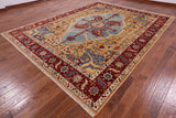 Blue Persian Fine Serapi Hand Knotted Wool Area Rug - 9' 2" X 11' 10" - Golden Nile