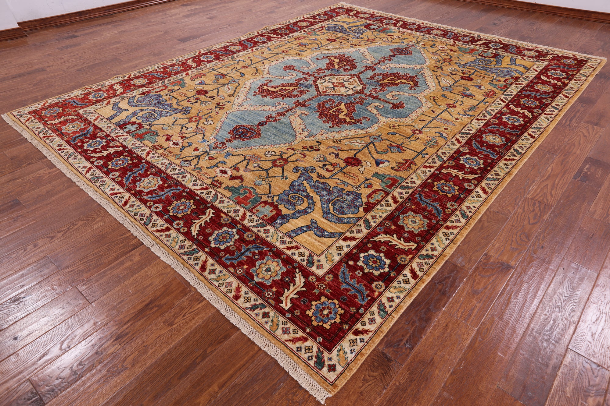 Blue Persian Fine Serapi Hand Knotted Wool Area Rug - 9' 2" X 11' 10" - Golden Nile