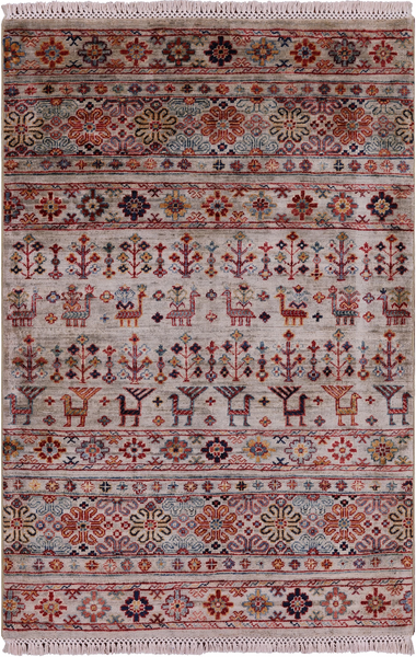 Persian Gabbeh Hand Knotted Wool Area Rug - 3' 2" X 4' 11" - Golden Nile