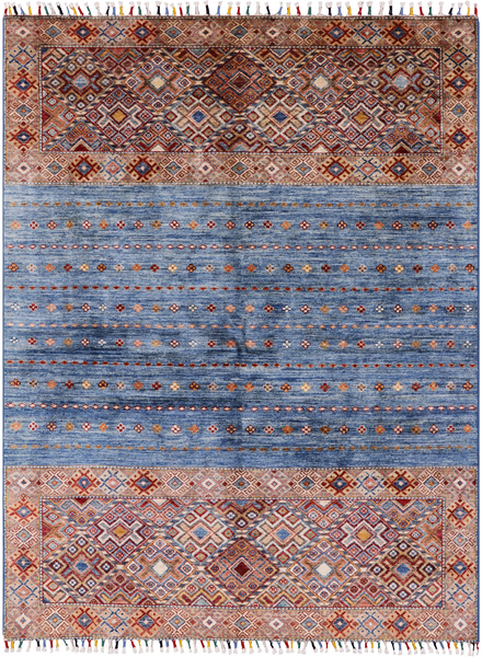 Blue Tribal Persian Gabbeh Hand Knotted Wool Area Rug - 5' 0" X 6' 7" - Golden Nile