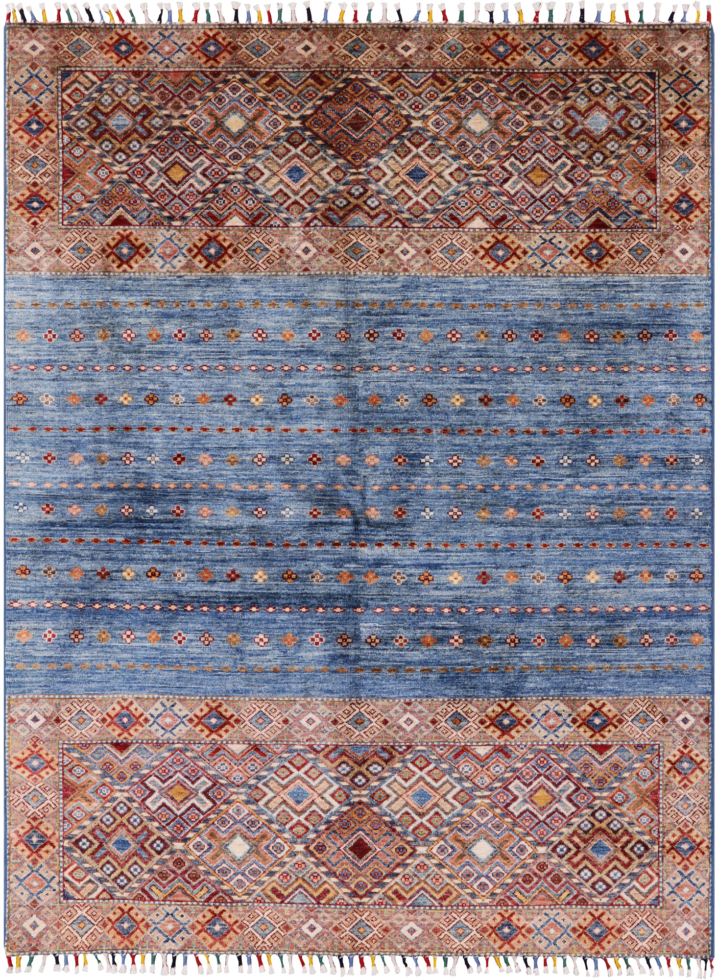 Blue Tribal Persian Gabbeh Hand Knotted Wool Area Rug - 5' 0" X 6' 7" - Golden Nile