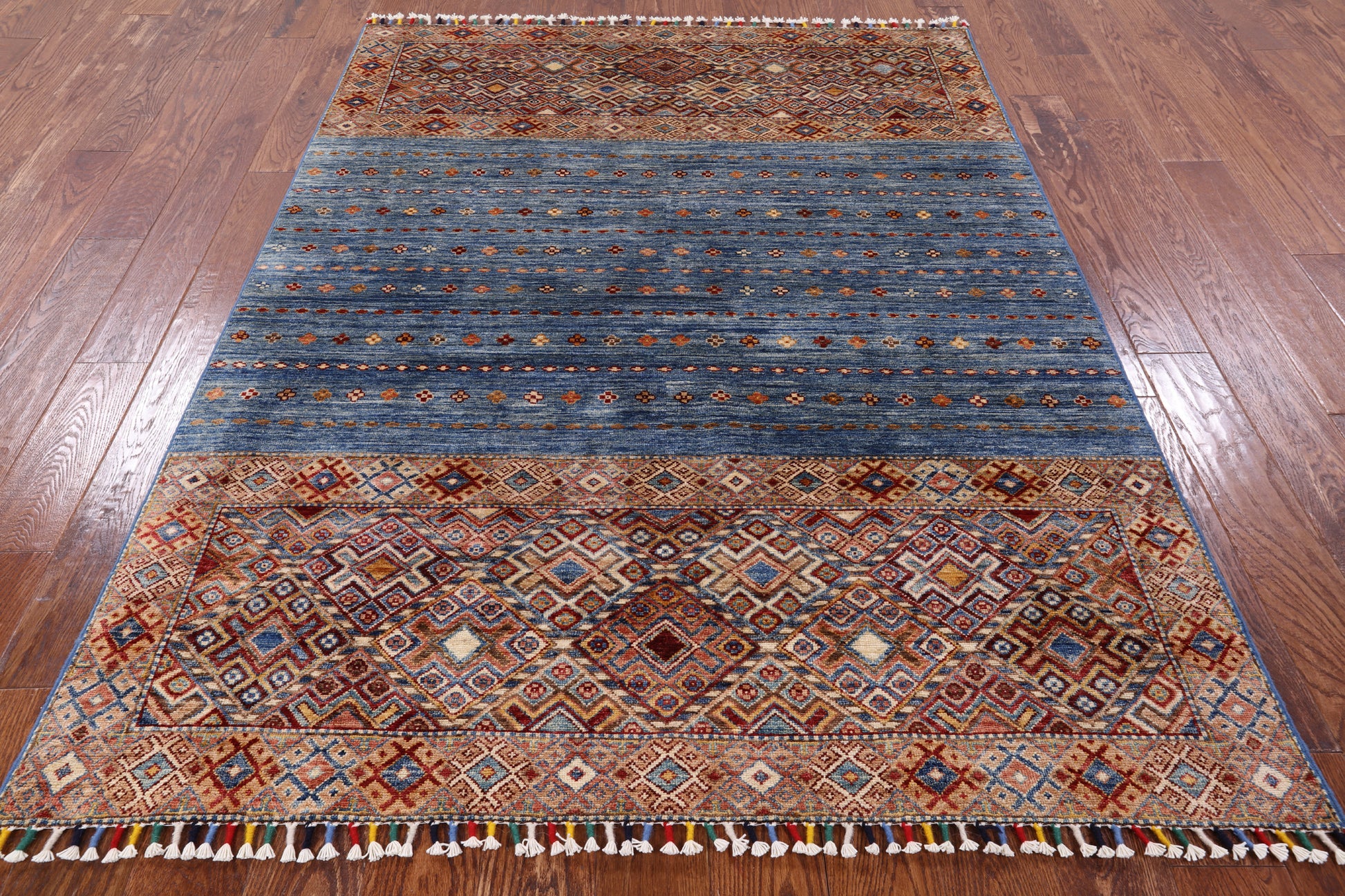 Blue Tribal Persian Gabbeh Hand Knotted Wool Area Rug - 5' 0" X 6' 7" - Golden Nile