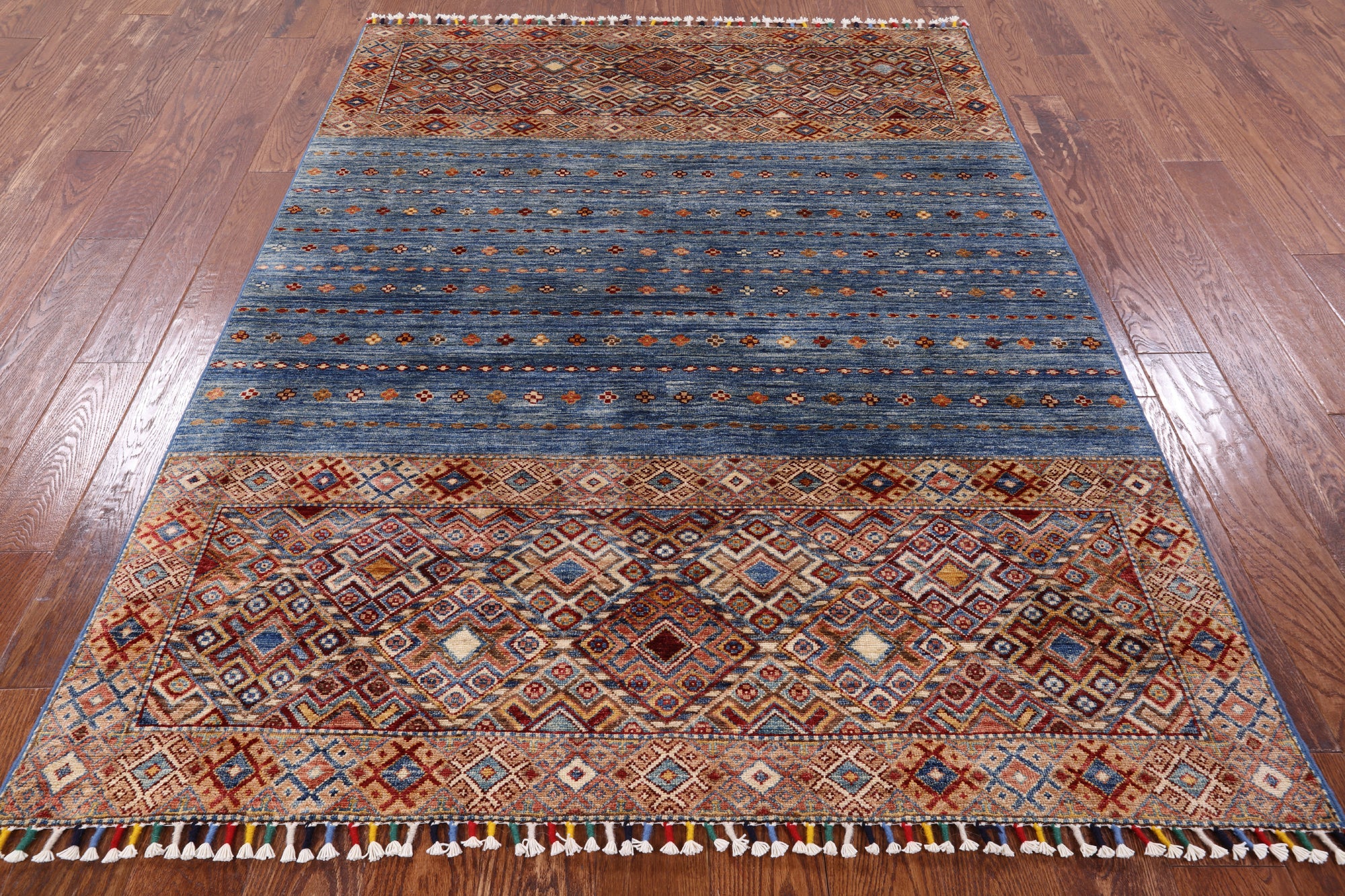 Blue Tribal Persian Gabbeh Hand Knotted Wool Area Rug - 5' 0" X 6' 7" - Golden Nile