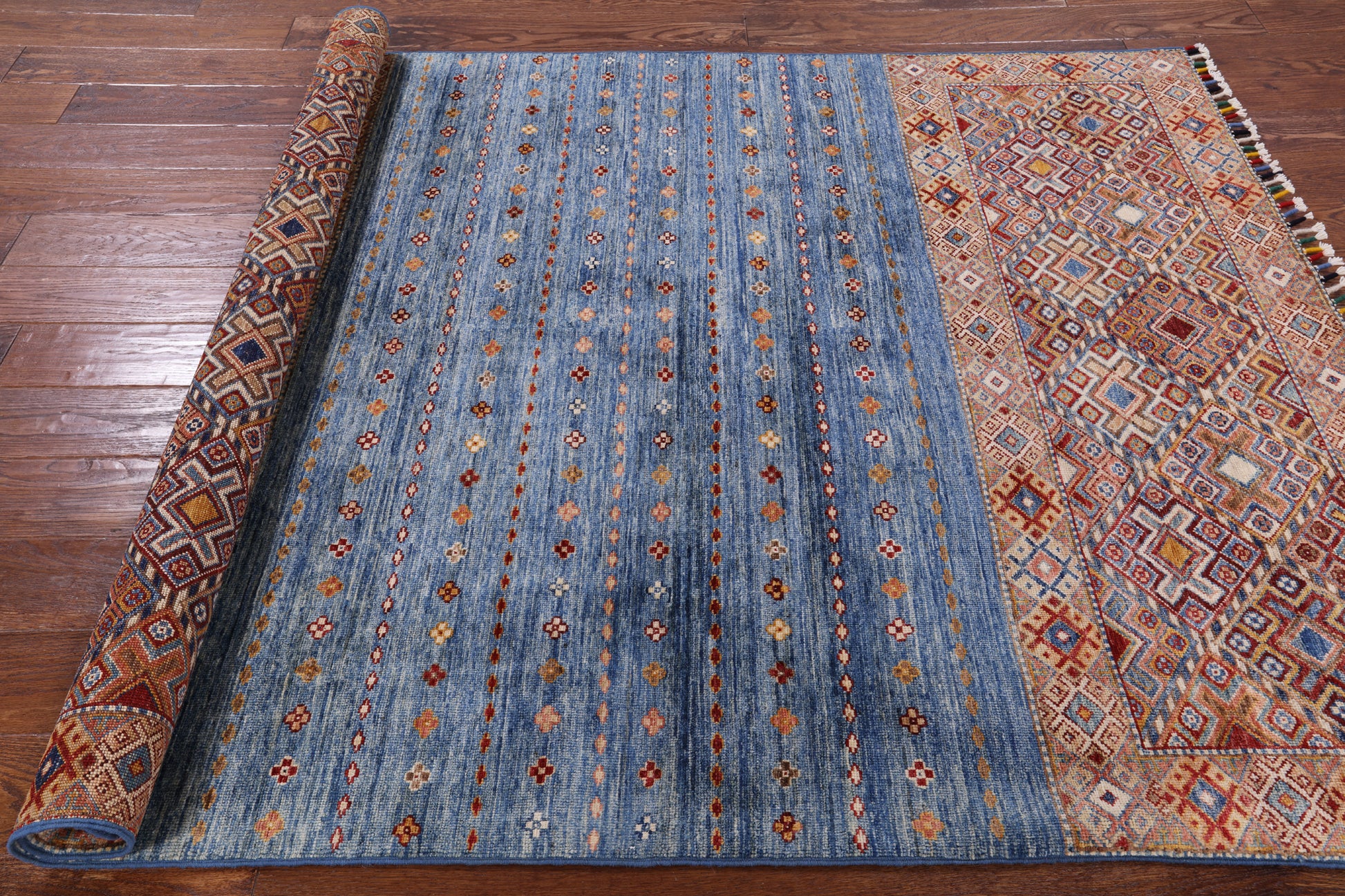 Blue Tribal Persian Gabbeh Hand Knotted Wool Area Rug - 5' 0" X 6' 7" - Golden Nile