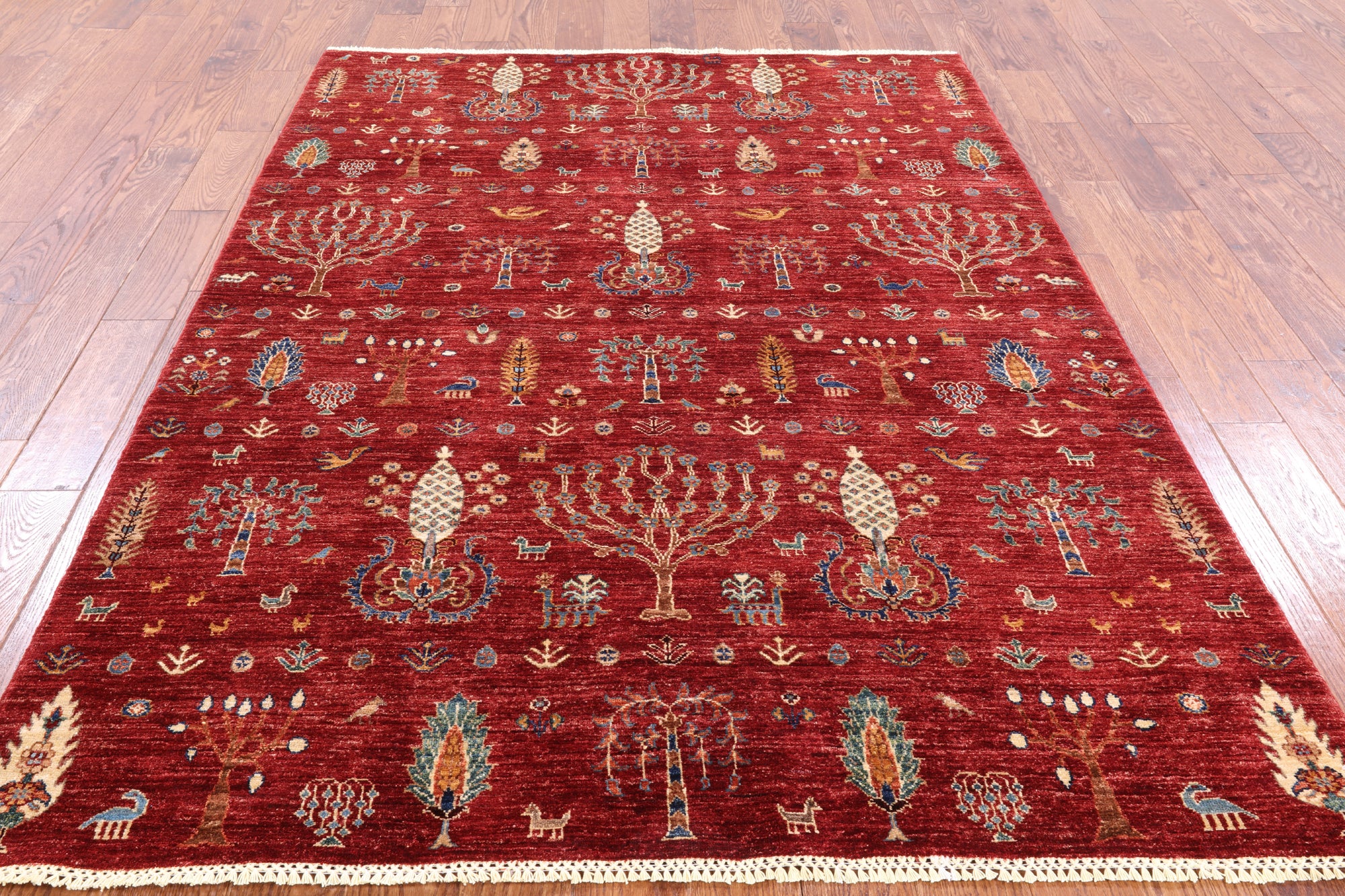 Red Tribal Gabbeh Hand Knotted Wool Area Rug - 5' 7" X 7' 9" - Golden Nile