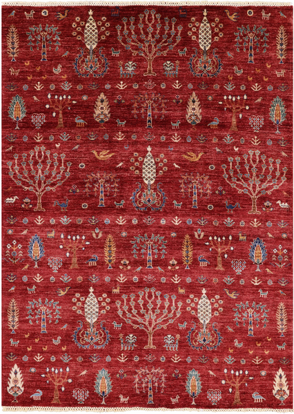Red Tribal Gabbeh Hand Knotted Wool Area Rug - 5' 7" X 7' 9" - Golden Nile