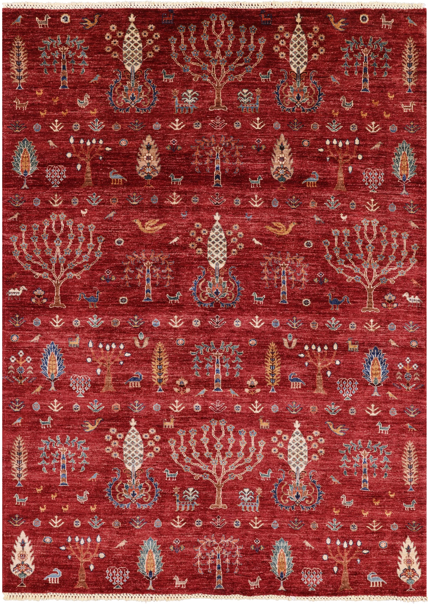 Red Tribal Gabbeh Hand Knotted Wool Area Rug - 5' 7" X 7' 9" - Golden Nile