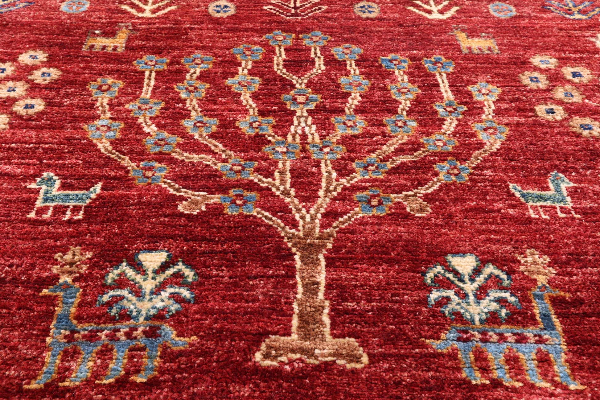 Red Tribal Gabbeh Hand Knotted Wool Area Rug - 5' 7" X 7' 9" - Golden Nile