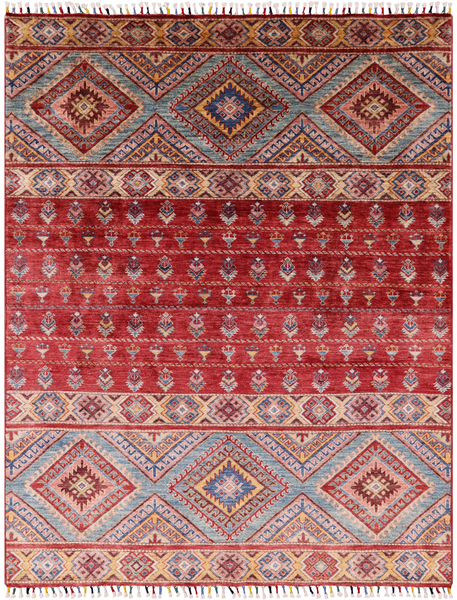 Red Khorjin Persian Gabbeh Hand Knotted Wool Area Rug - 5' 3" X 6' 10" - Golden Nile
