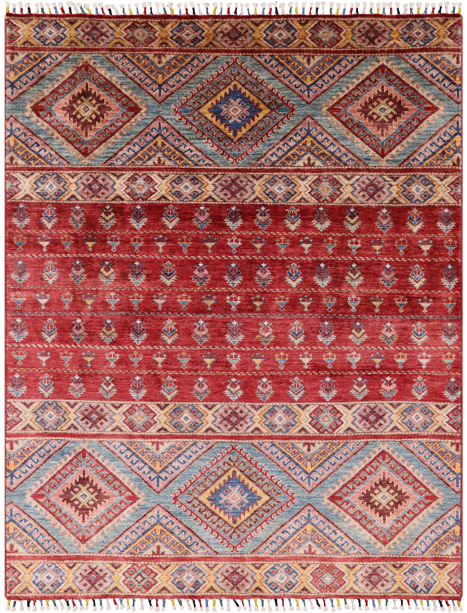 Red Khorjin Persian Gabbeh Hand Knotted Wool Area Rug - 5' 3" X 6' 10" - Golden Nile