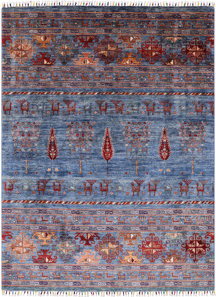 Blue Persian Gabbeh Hand Knotted Wool Area Rug - 5' 8" X 7' 7" - Golden Nile