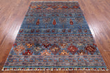 Blue Persian Gabbeh Hand Knotted Wool Area Rug - 5' 8" X 7' 7" - Golden Nile