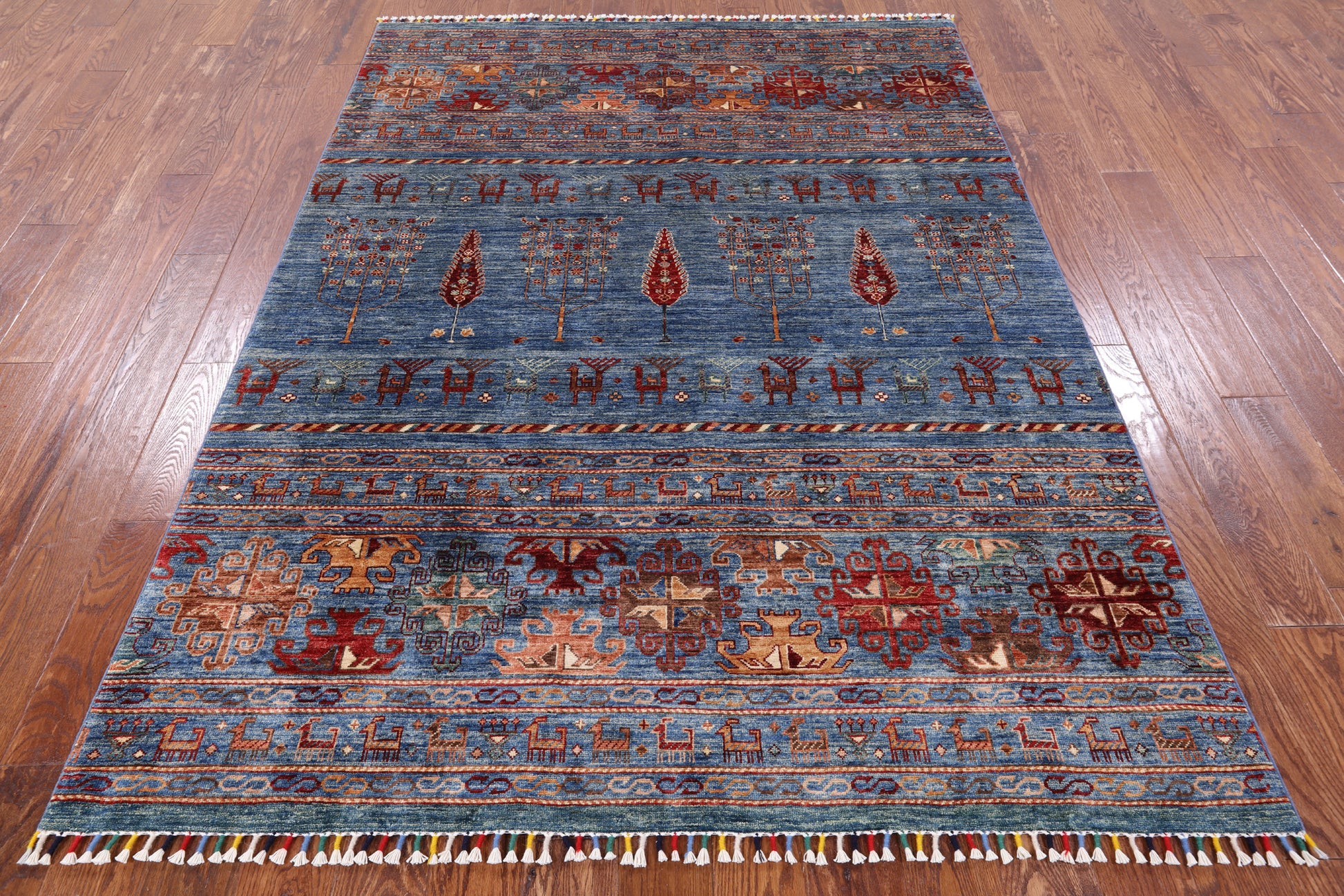 Blue Persian Gabbeh Hand Knotted Wool Area Rug - 5' 8" X 7' 7" - Golden Nile